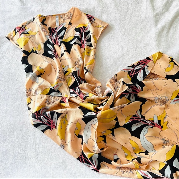 Mango wrap midi dress sz 2 peach floral - Picture 1 of 5